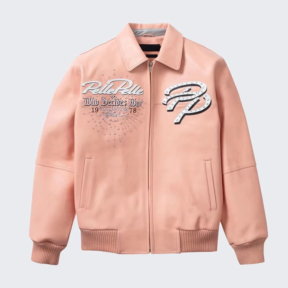 Men’s Hip Hop Pink leather  Bling jacket