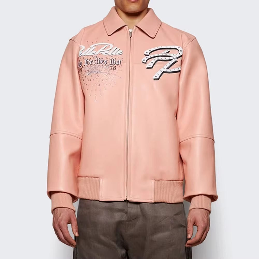 Men’s Hip Hop Pink leather  Bling jacket