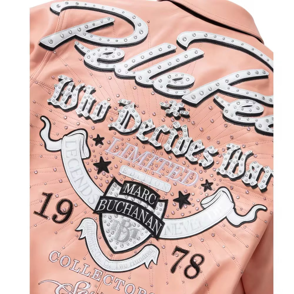 Men’s Hip Hop Pink leather  Bling jacket