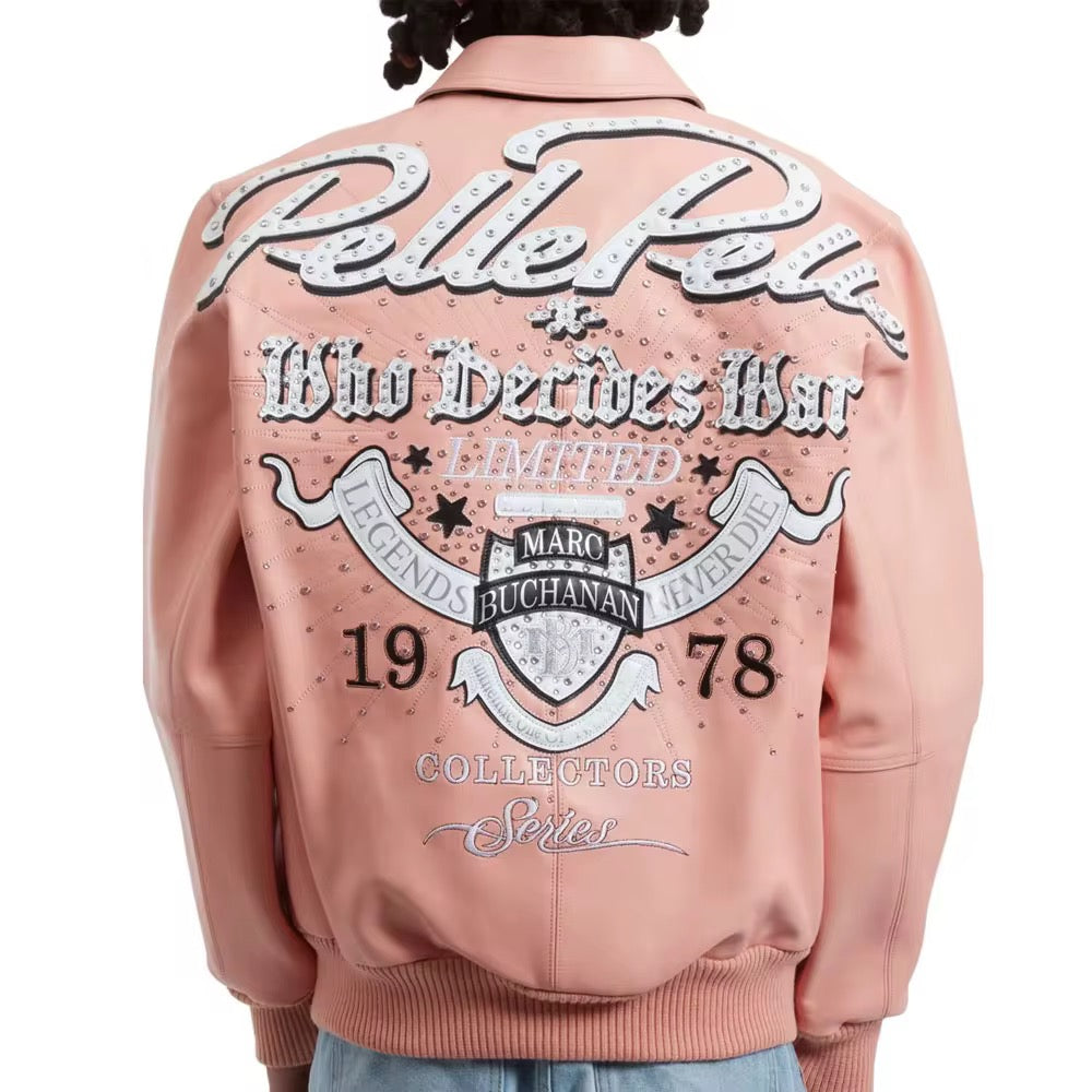Men’s Hip Hop Pink leather  Bling jacket