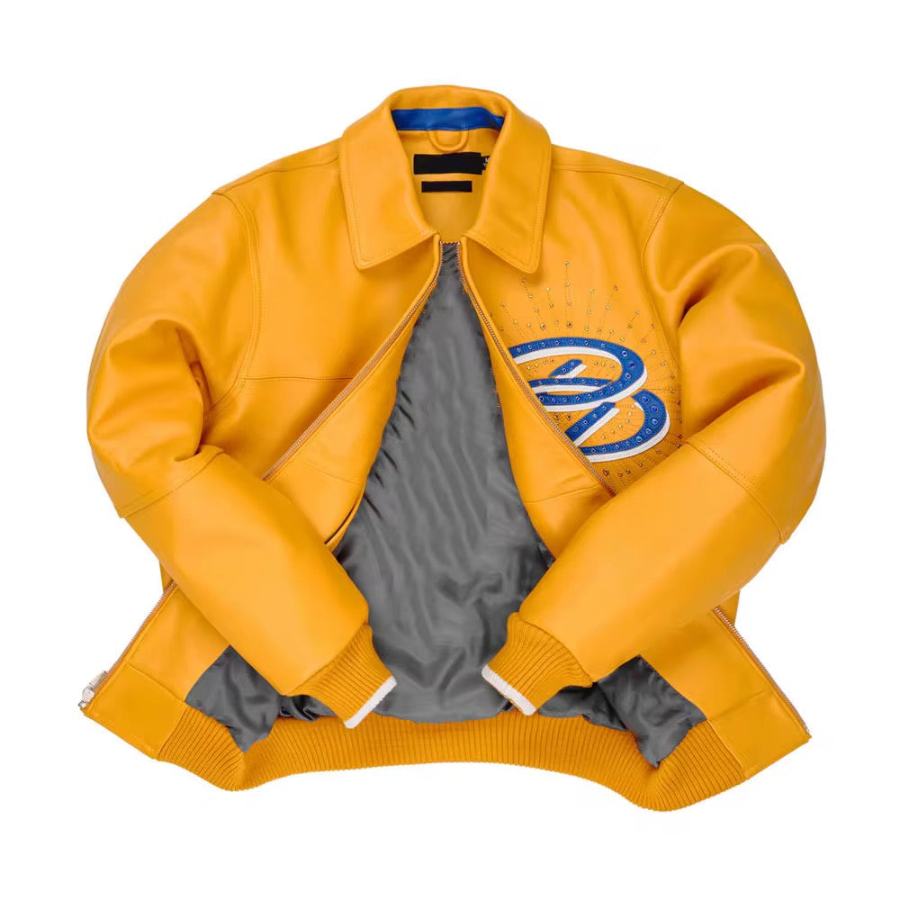 Men’s Hip Hop Yellow leather Jacket