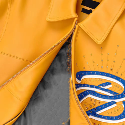 Men’s Hip Hop Yellow leather Jacket
