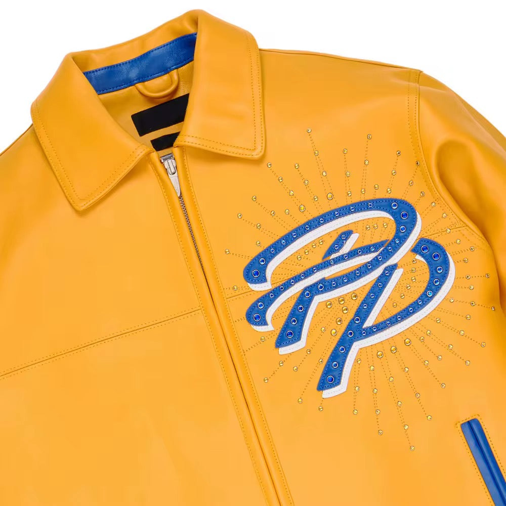 Men’s Hip Hop Yellow leather Jacket